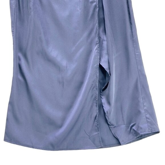 PRETTY LITTLE THING Women's Dress Blue Silky Maxi Ruffled Side Seam Slit Size 4 - Picture 4 of 7